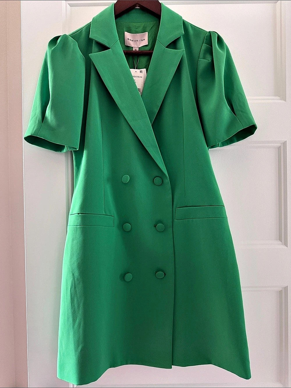 Adelyn Rae Celine Puff Sleeve Double Breasted Blazer Dress Green XS